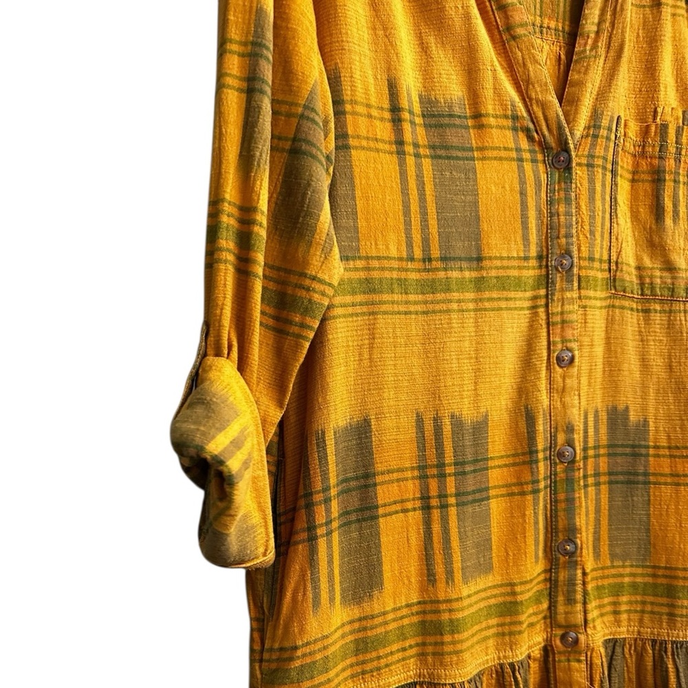 PILCRO Anthropologie Tangier Dress Tunic Shirt Mustard Yellow Plaid Size Med - Picture 8 of 12